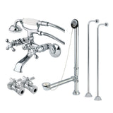 Vintage Two-Handle 2-Hole Tub Wall Mount Clawfoot Tub Faucet Package with Supply Line, Hand Shower and Tub Drain