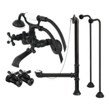 Vintage Two-Handle 2-Hole Tub Wall Mount Clawfoot Tub Faucet Package with Supply Line, Hand Shower and Tub Drain