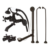 Vintage Two-Handle 2-Hole Tub Wall Mount Clawfoot Tub Faucet Package with Supply Line, Hand Shower and Tub Drain