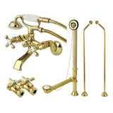Vintage Two-Handle 2-Hole Tub Wall Mount Clawfoot Tub Faucet Package with Supply Line, Hand Shower and Tub Drain