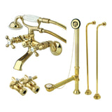 Vintage Two-Handle 2-Hole Tub Wall Mount Clawfoot Tub Faucet Package with Supply Line, Hand Shower and Tub Drain