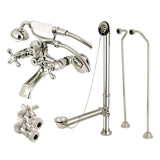 Vintage Two-Handle 2-Hole Tub Wall Mount Clawfoot Tub Faucet Package with Supply Line, Hand Shower and Tub Drain