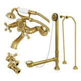 Vintage Two-Handle 2-Hole Tub Wall Mount Clawfoot Tub Faucet Package with Supply Line, Hand Shower and Tub Drain