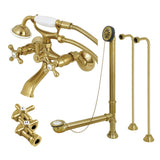 Vintage Two-Handle 2-Hole Tub Wall Mount Clawfoot Tub Faucet Package with Supply Line, Hand Shower and Tub Drain