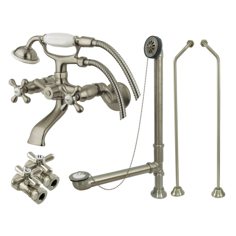 Vintage Two-Handle 2-Hole Tub Wall Mount Clawfoot Tub Faucet Package with Supply Line, Hand Shower and Tub Drain