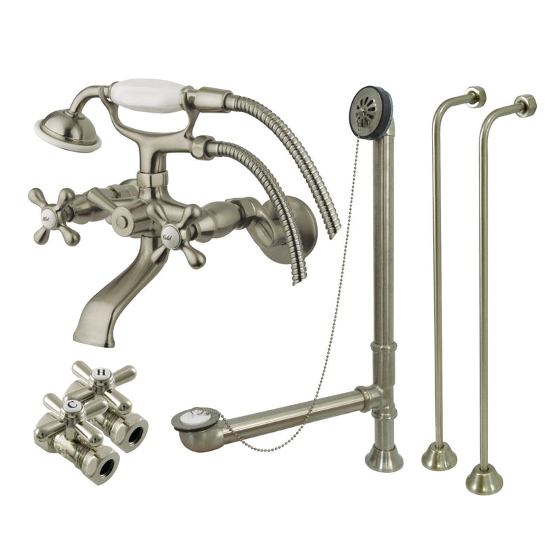 Vintage Two-Handle 2-Hole Tub Wall Mount Clawfoot Tub Faucet Package with Supply Line, Hand Shower and Tub Drain