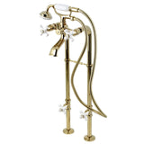 Kingston Three-Handle 2-Hole Freestanding Clawfoot Tub Faucet Package with Supply Line and Stop Valve