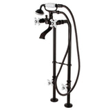 Kingston Three-Handle 2-Hole Freestanding Clawfoot Tub Faucet Package with Supply Line and Stop Valve
