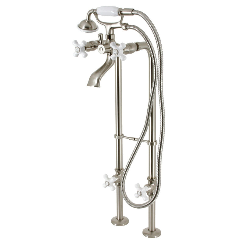 Kingston Three-Handle 2-Hole Freestanding Clawfoot Tub Faucet Package with Supply Line and Stop Valve