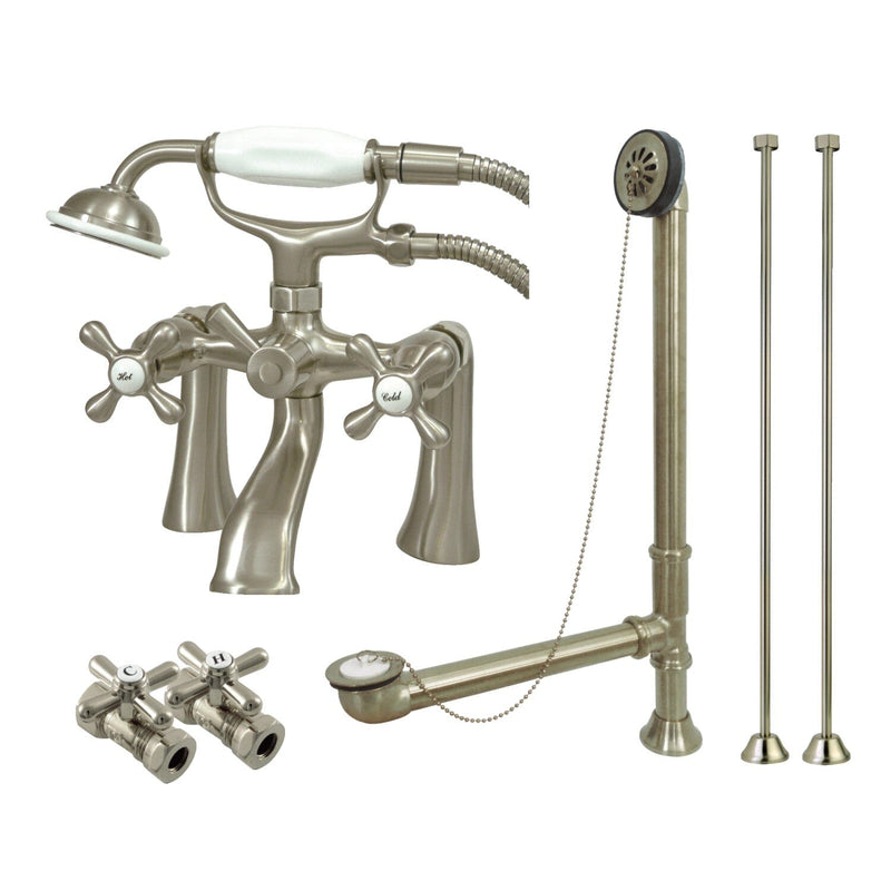 Vintage Two-Handle 2-Hole Deck Mount Clawfoot Tub Faucet Package with Hand Shower