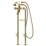 Kingston Three-Handle 2-Hole Freestanding Tub Faucet with Supply Line and Stop Valve