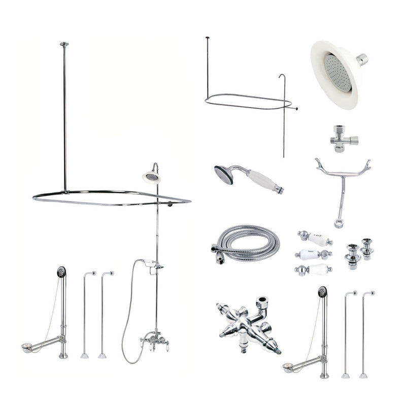 Vintage Three-Handle 2-Hole Tub Wall Mount Clawfoot Tub Faucet Package with Shower Enclosure