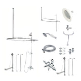 Vintage Three-Handle 2-Hole Tub Wall Mount Clawfoot Tub Faucet Package with Shower Enclosure and Hand Shower