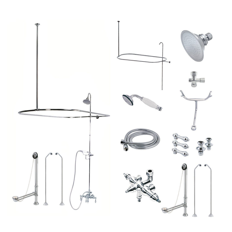 Vintage Three-Handle 2-Hole Tub Wall Mount Clawfoot Tub Faucet Package with Shower Enclosure