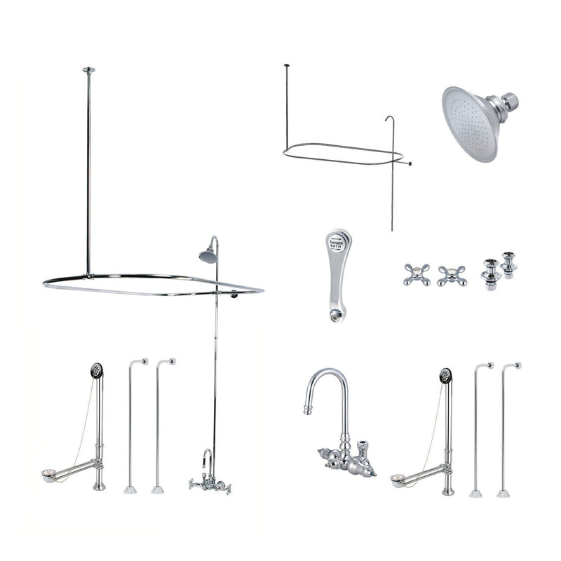 Vintage Three-Handle 2-Hole Tub Wall Mount Clawfoot Tub Faucet Package with Shower Enclosure