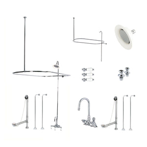 Vintage Three-Handle 2-Hole Tub Wall Mount Clawfoot Tub Faucet Package with Shower Enclosure