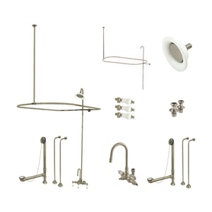 Vintage Three-Handle 2-Hole Tub Wall Mount Clawfoot Tub Faucet Package with Shower Enclosure