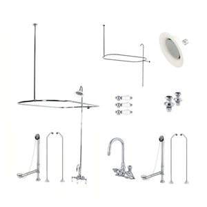 Vintage Three-Handle 2-Hole Tub Wall Mount Clawfoot Tub Faucet Package with Shower Enclosure