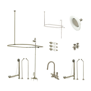 Vintage Three-Handle 2-Hole Tub Wall Mount Clawfoot Tub Faucet Package with Shower Enclosure