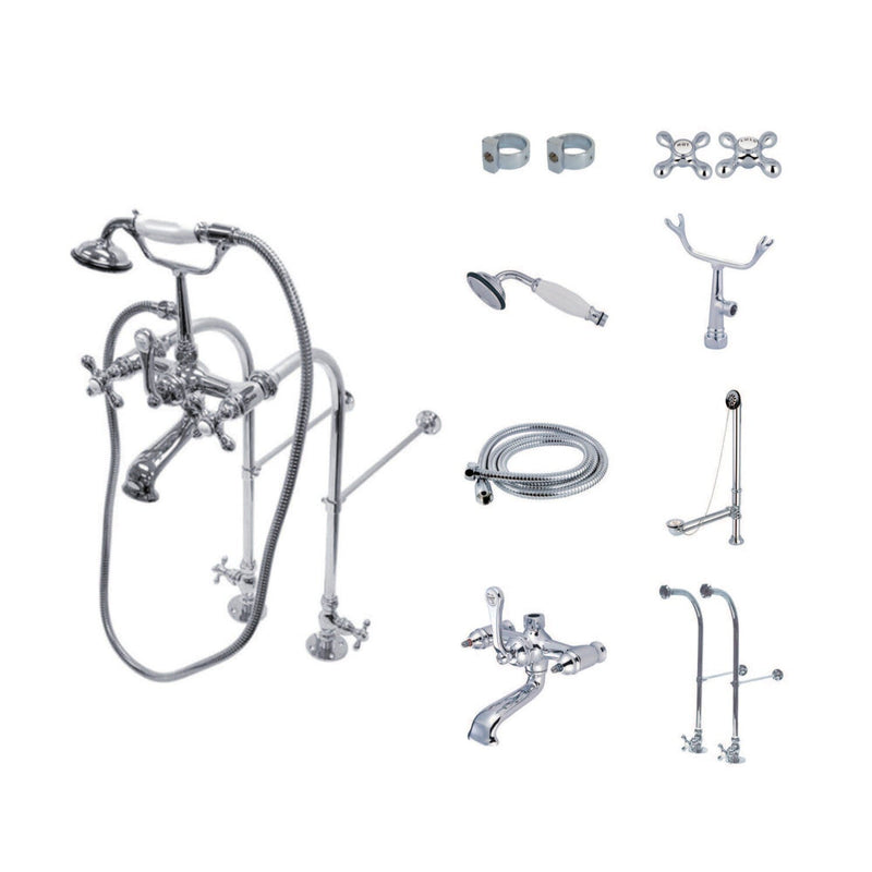 Vintage Two-Handle 2-Hole Freestanding Clawfoot Tub Faucet Package with Supply Line