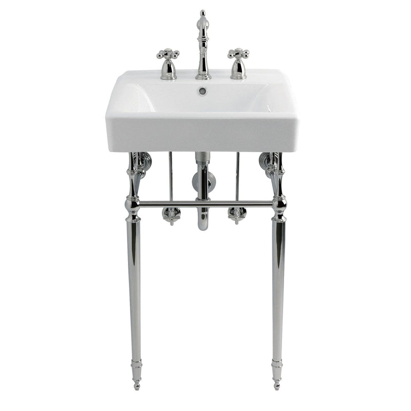 Edwardian 20-Inch Porcelain Console Sink Set with Widespread Bathroom Faucet and Plumbing Trim Kit (8-Inch, 3-Hole)