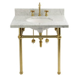 Templeton 30-Inch Carrara Marble Console Sink Set with Widespread Bathroom Faucet and Plumbing Trim Kit (8-Inch, 3-Hole)