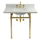 Templeton 36-Inch Carrara Marble Console Sink Set with Widespread Bathroom Faucet and Plumbing Trim Kit (8-Inch, 3-Hole)