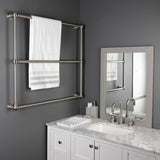 Palatine 36-Inch x 32-Inch Brass Wall Mount 3-Tier Towel Rack