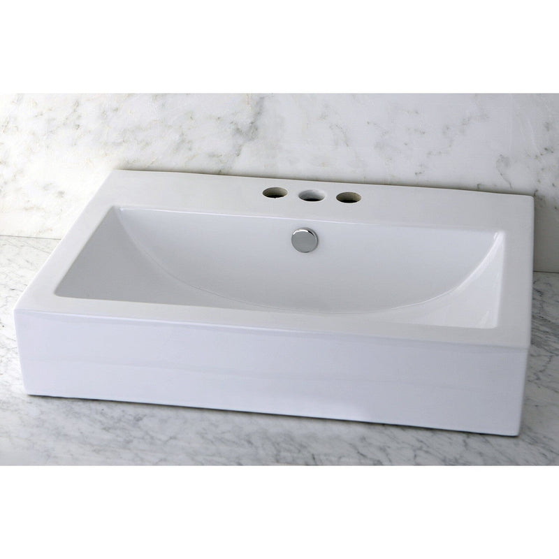 Century 23-5/8 Inch Ceramic Rectangular Semi-Recessed Vessel Sink (4 Inch Centers)