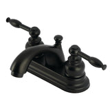 Knight Two-Handle 3-Hole Deck Mount 4" Centerset Bathroom Faucet with Plastic Pop-Up