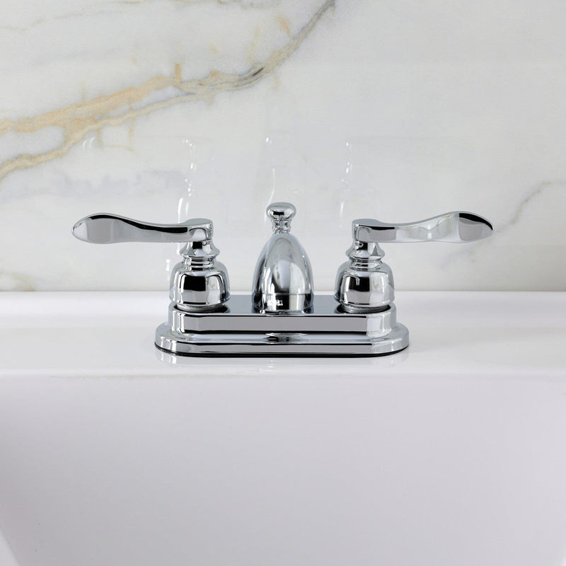 NuWave French Double-Handle 3-Hole Deck Mount 4-Inch Centerset Bathroom Faucet with Pop-Up Drain