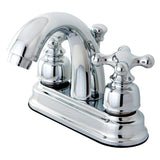 Restoration Two-Handle 3-Hole Deck Mount 4" Centerset Bathroom Faucet with Plastic Pop-Up