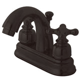 Restoration Two-Handle 3-Hole Deck Mount 4" Centerset Bathroom Faucet with Plastic Pop-Up