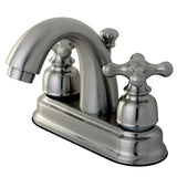 Restoration Two-Handle 3-Hole Deck Mount 4" Centerset Bathroom Faucet with Plastic Pop-Up