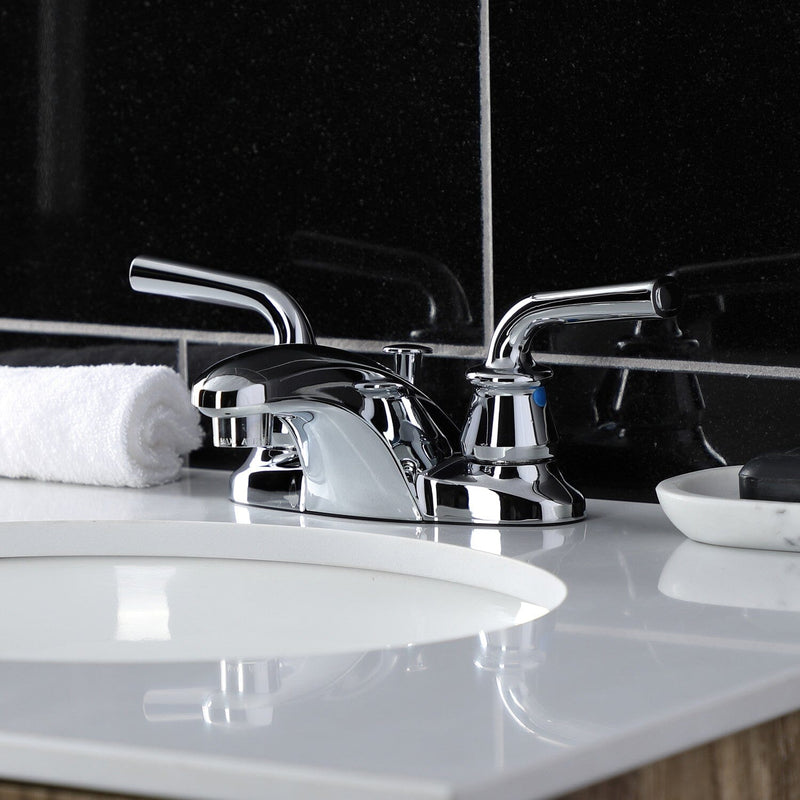 Restoration Double-Handle 3-Hole Deck Mount 4-Inch Centerset Bathroom Faucet with Pop-Up Drain