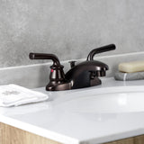 Restoration Double-Handle 3-Hole Deck Mount 4-Inch Centerset Bathroom Faucet with Pop-Up Drain