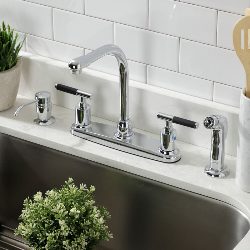 Kaiser Two-Handle 4-Hole 8" Centerset Kitchen Faucet with Side Sprayer