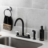 Victorian Two-Handle 4-Hole 8" Centerset Kitchen Faucet with Side Sprayer