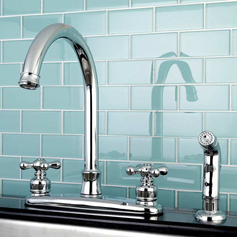 Victorian Two-Handle 4-Hole 8" Centerset Kitchen Faucet with Side Sprayer
