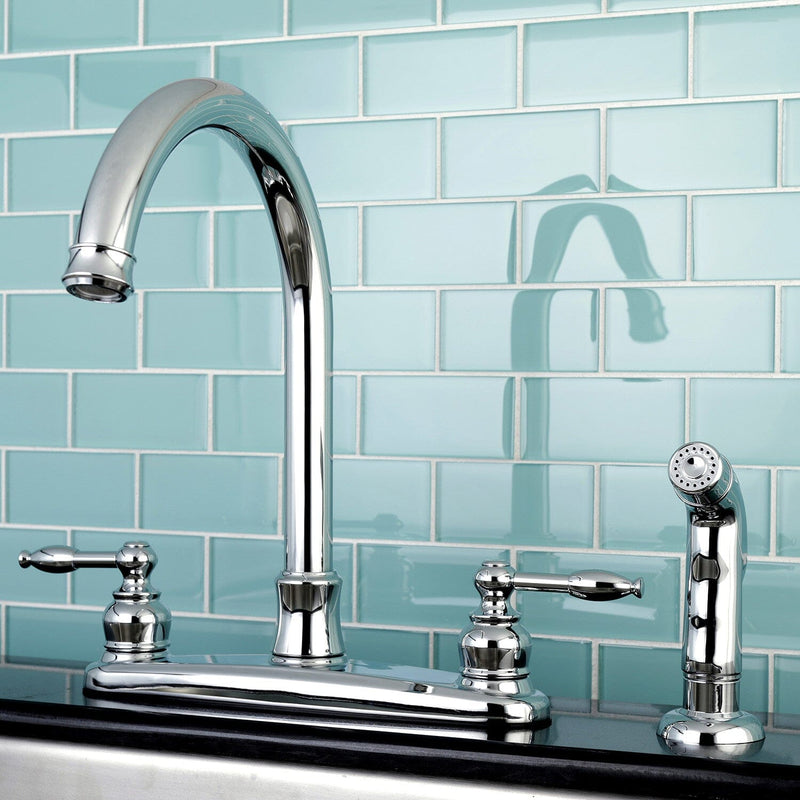 Knight Two-Handle 4-Hole 8" Centerset Kitchen Faucet with Side Sprayer