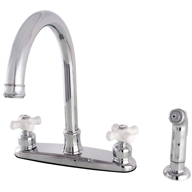 Victorian Two-Handle 4-Hole 8" Centerset Kitchen Faucet with Side Sprayer