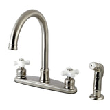 Victorian Two-Handle 4-Hole 8" Centerset Kitchen Faucet with Side Sprayer