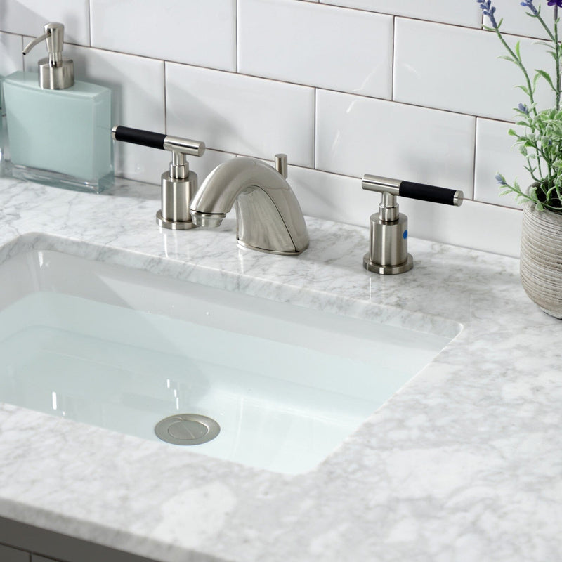 Kaiser Two-Handle 3-Hole Deck Mount Widespread Bathroom Faucet with Retail Pop-Up Drain