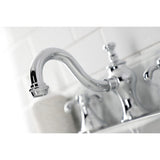 French Country Two-Handle 3-Hole Deck Mount Widespread Bathroom Faucet with Brass Pop-Up Drain