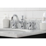 French Country Two-Handle 3-Hole Deck Mount Widespread Bathroom Faucet with Brass Pop-Up Drain