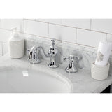 French Country Two-Handle 3-Hole Deck Mount Widespread Bathroom Faucet with Brass Pop-Up Drain