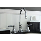 Georgian Two-Handle 3-Hole Deck Mount Widespread Bathroom Faucet with Brass Pop-Up