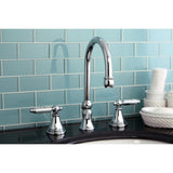 Georgian Two-Handle 3-Hole Deck Mount Widespread Bathroom Faucet with Brass Pop-Up Drain