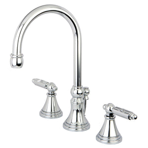 Georgian Two-Handle 3-Hole Deck Mount Widespread Bathroom Faucet with Brass Pop-Up