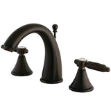 Georgian Two-Handle 3-Hole Deck Mount Widespread Bathroom Faucet with Brass Pop-Up